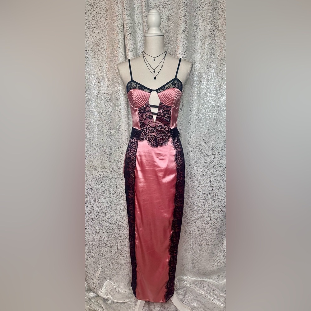NWT Satin rose colored slip with lace dress